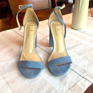 Lulus Taylor blue suede strap heels